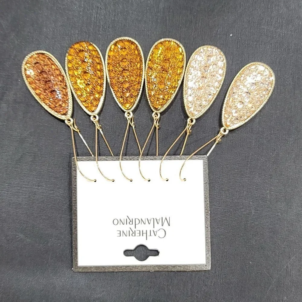 BRAND CATHERINE MALANDRINO FLAT TEARDROP DANGLE SPARKLY GLITTER CHARM EARRINGS